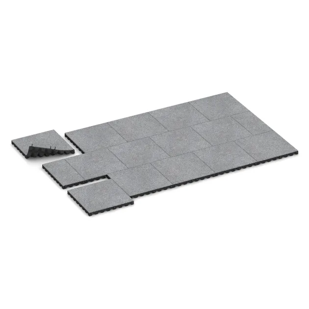 Typische Verlegung oder Einbausituation für den Artikel 4475 von WARCO - Fallskyddsplatta för lekplats, Farbton Grå Melange in der Abmessung 500 x 500 x 45 mm.