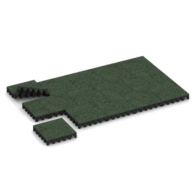 Typische Verlegung oder Einbausituation für den Artikel 5646 von WARCO - Fallskyddsmattor 10 cm - EN 1177 ≤ 300 cm, Farbton Engelsk Gräsmatta in der Abmessung 500 x 500 x 100 mm.