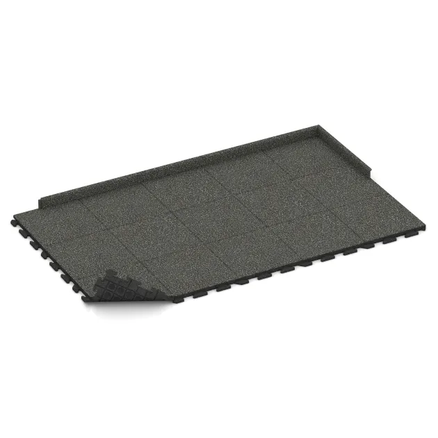 Typische Verlegung oder Einbausituation für den Artikel 1353 von WARCO - Fitnessgolv Gummiplattor Classic, Farbton Mörkgrå Granit in der Abmessung 500 x 500 x 40 mm.